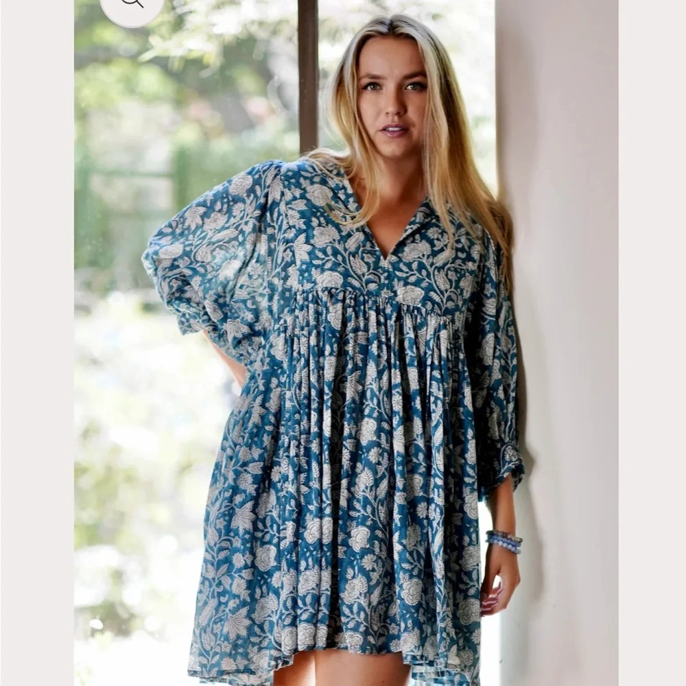 Dolma Raya Block Printed Mini Dress, Sz M - Picture 3 of 10